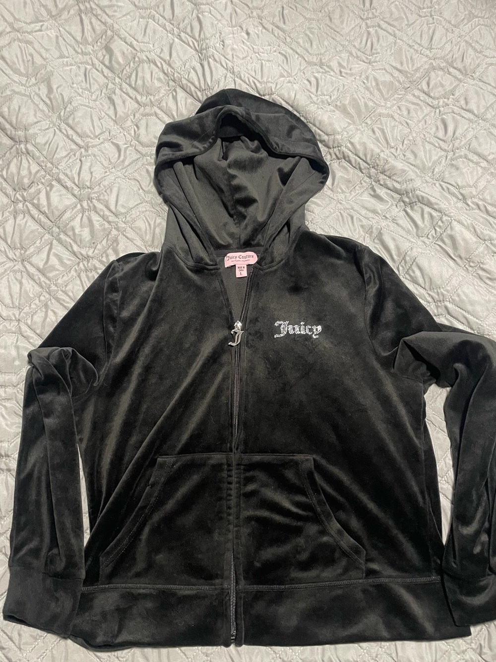 Juicy Couture Black Velour Zip-Up Hoodie with Pants Size Large women